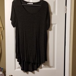 Women's Black and White Striped High-Low Tee